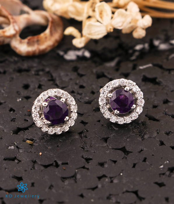 Beautiful Amethyst Diamond Studded Tops Earrings For Girls